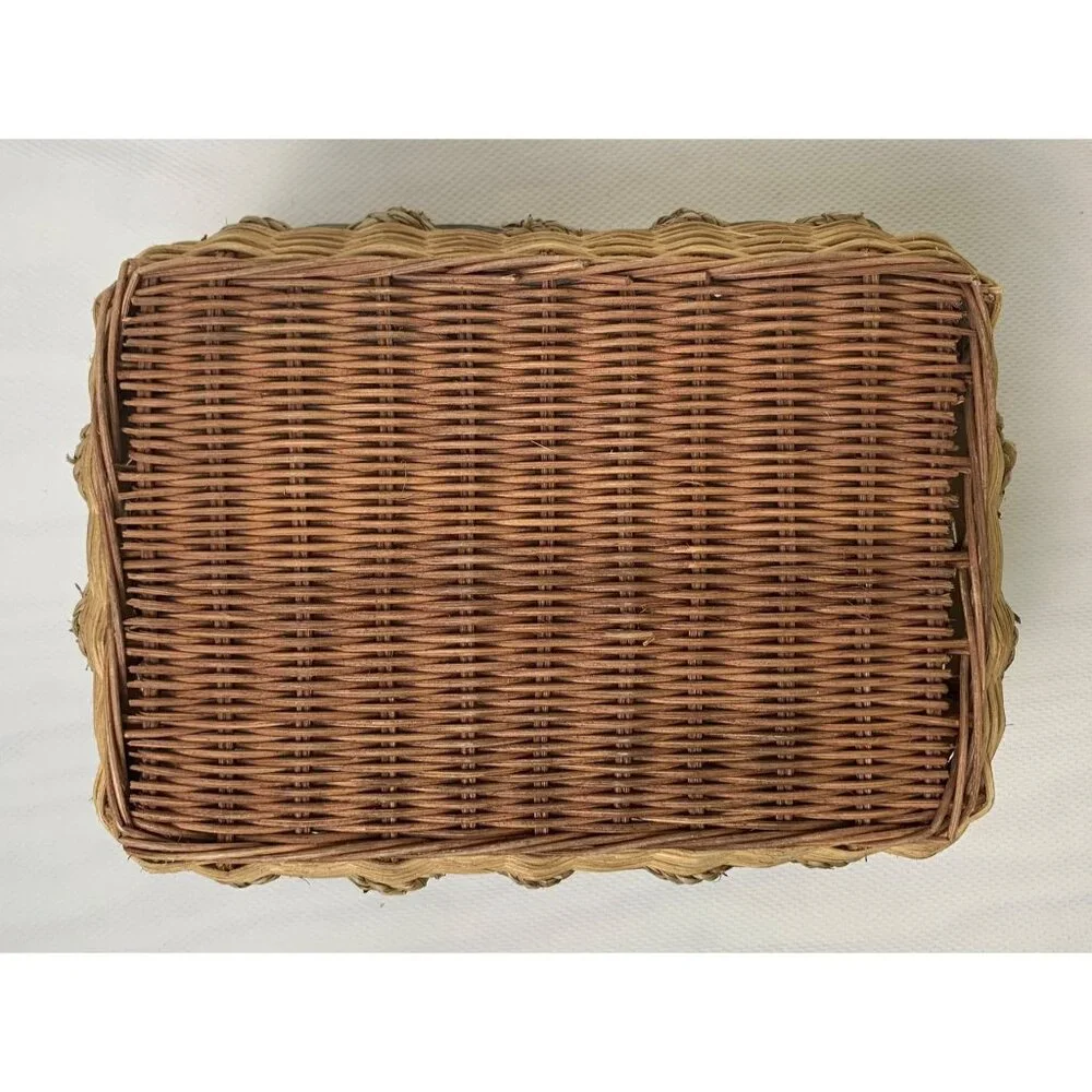 Vintage Nautical-Themed Woven Basket Wire Bail Handles Sailboat Design 10